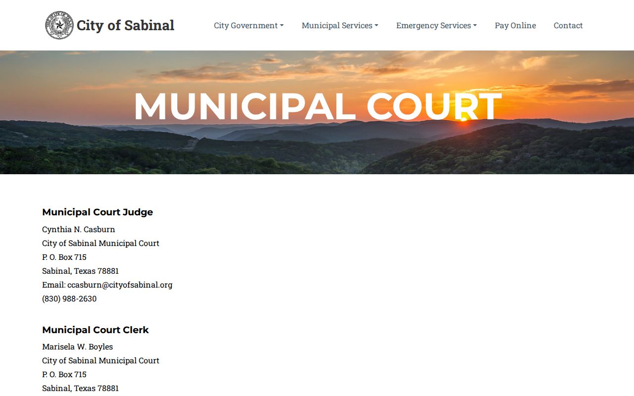 Sabinal warrant records municipal court contact reference
