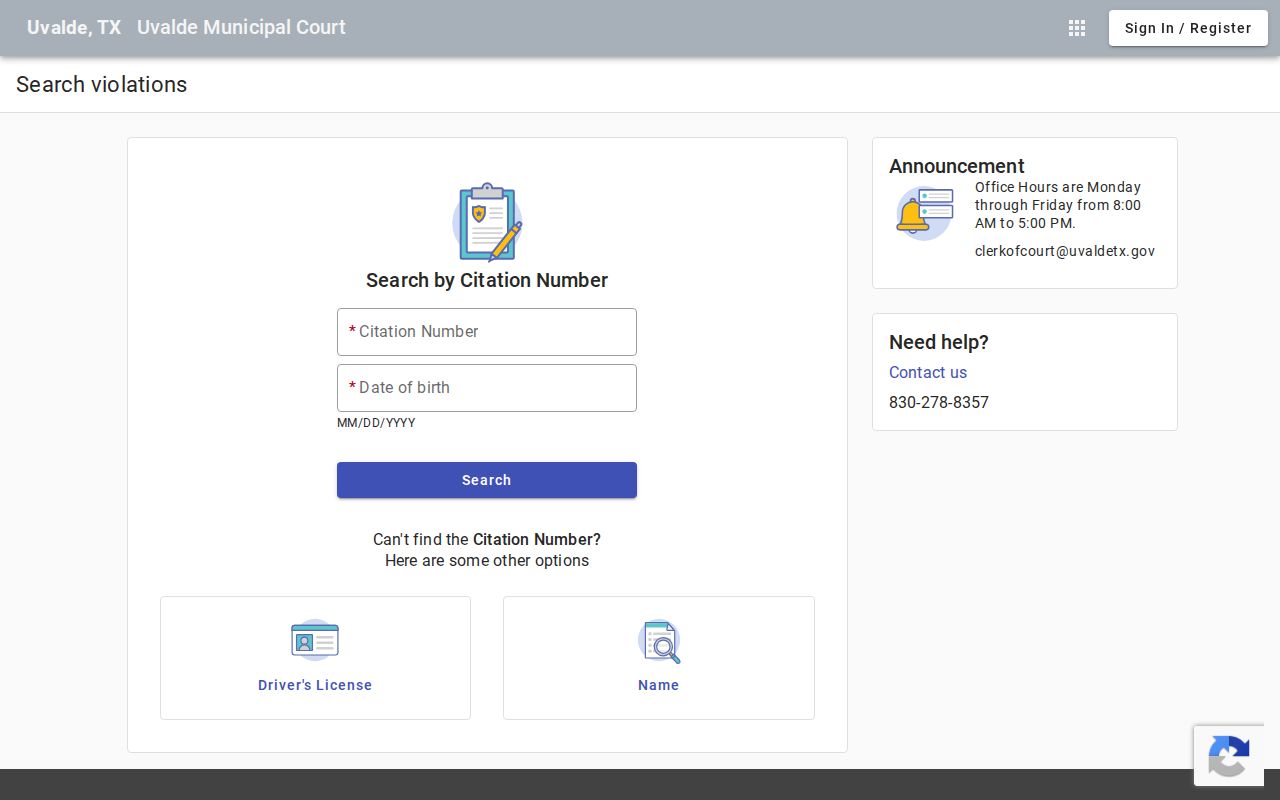 Uvalde County traffic warrant records portal search modes