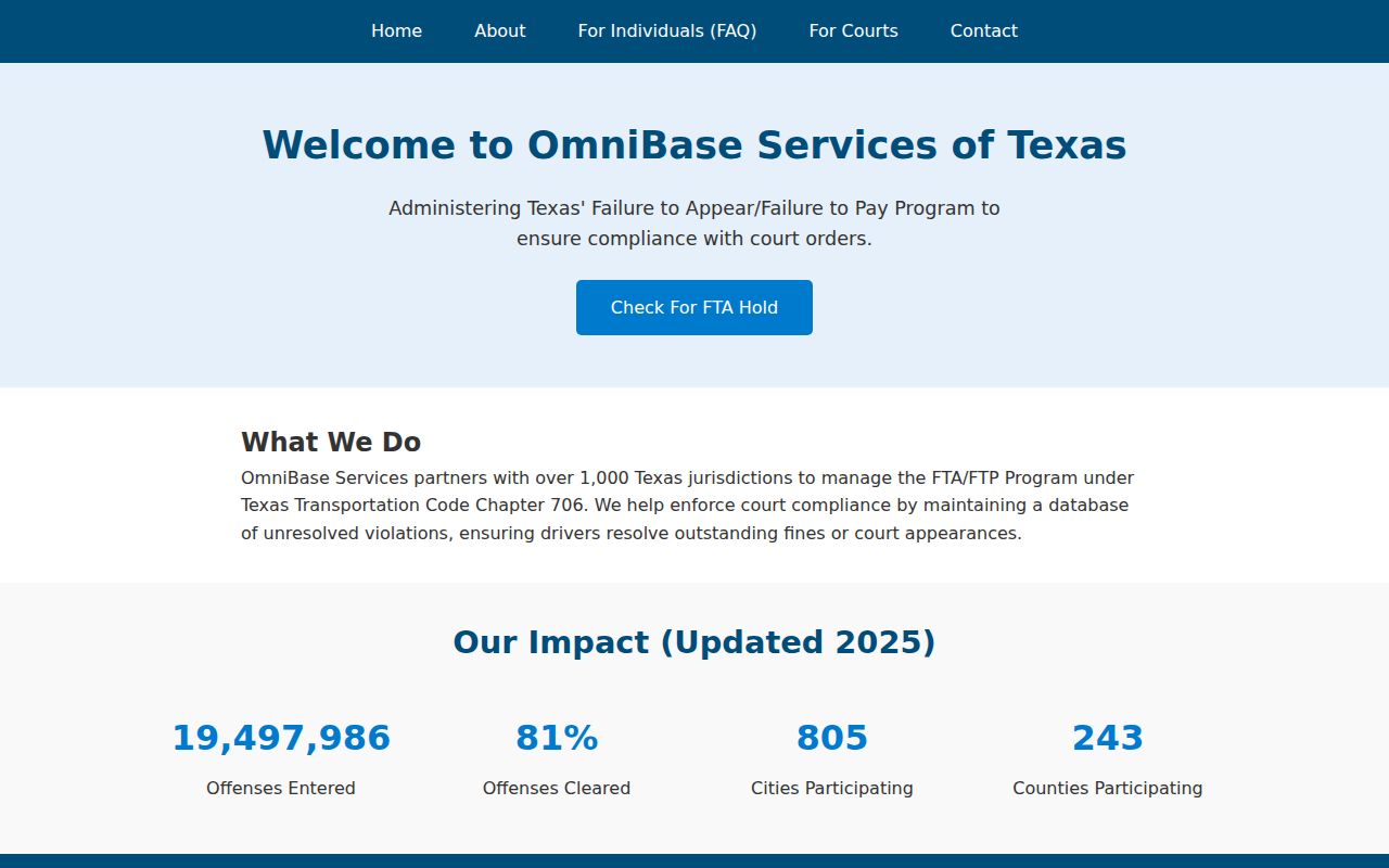 Uvalde County traffic warrant records OmniBase hold check reference